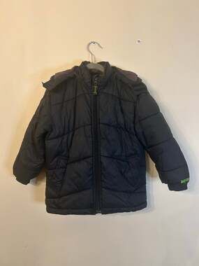Gap Kids Black Puffer Jacket Fleece Lined Hooded Winter Coat Neon Accent Outdoor